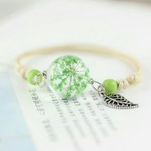 Glass dome canvas twine flower bracelet